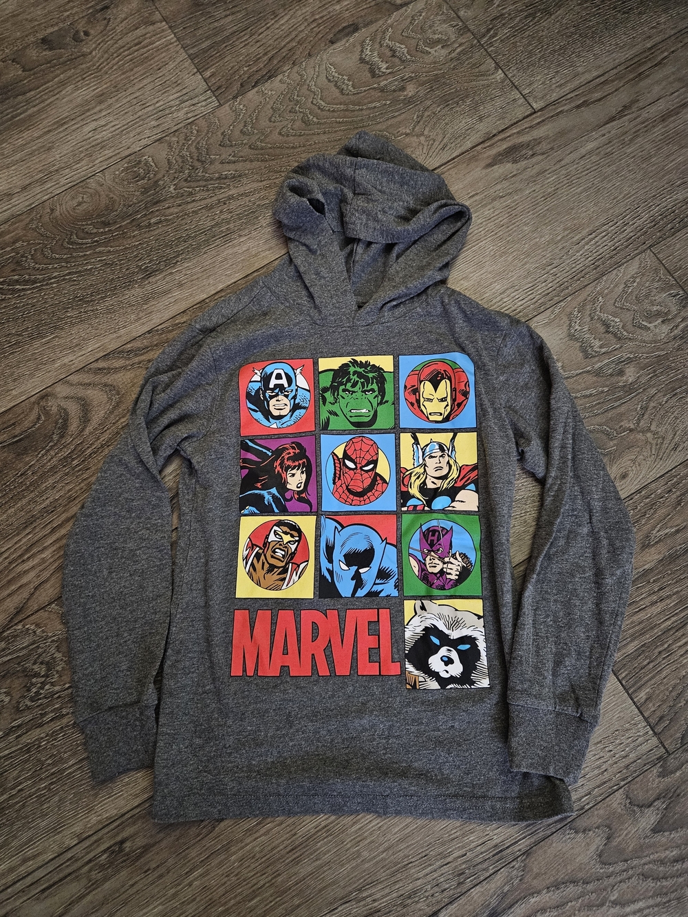 Marvel Boy's Gray Graphic Hoodie Sweatshirt - Superhero Patch Design